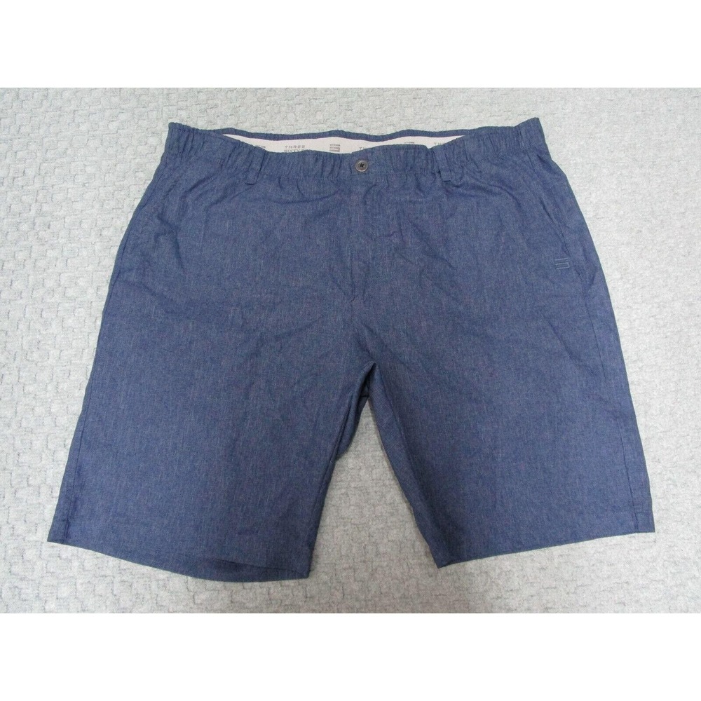 Three Sixty Six Chino Shorts Mens 44 Blue Microfiber Flat Front Elastic Waist
